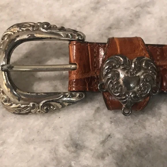 Vintage Brighton Leather Belt Women's Size M 30 Silver Heart #42907 Made in USA - Picture 5 of 7